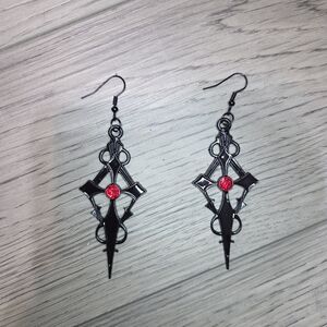 Gothic Cross Earrings Black Red Emo Punk Jewelry Dangle Drop Fish Hook Halloween